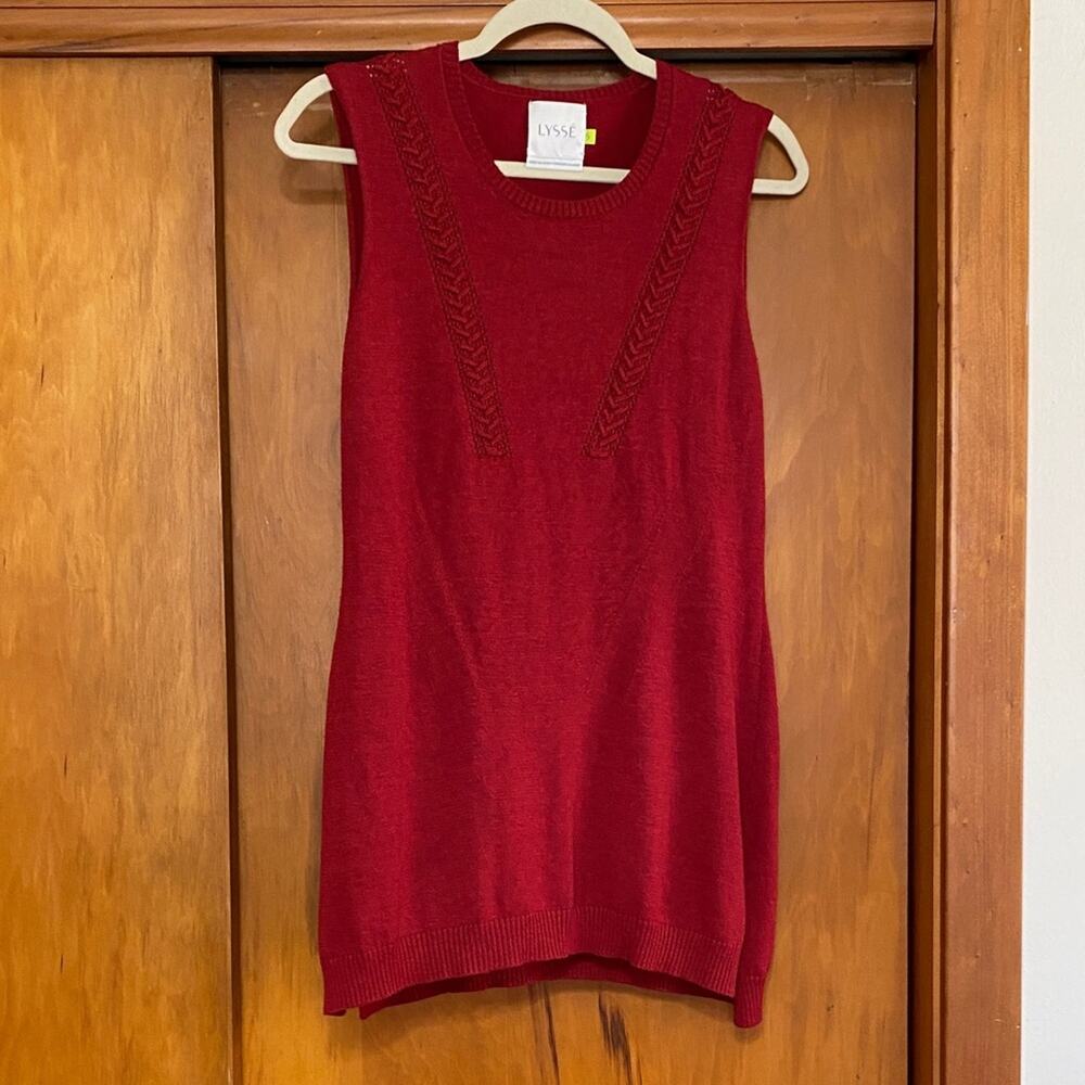 Lysse Maroon Burgundy Red Sleeveless Knit Sweater Vest Round Neck Cable Detail